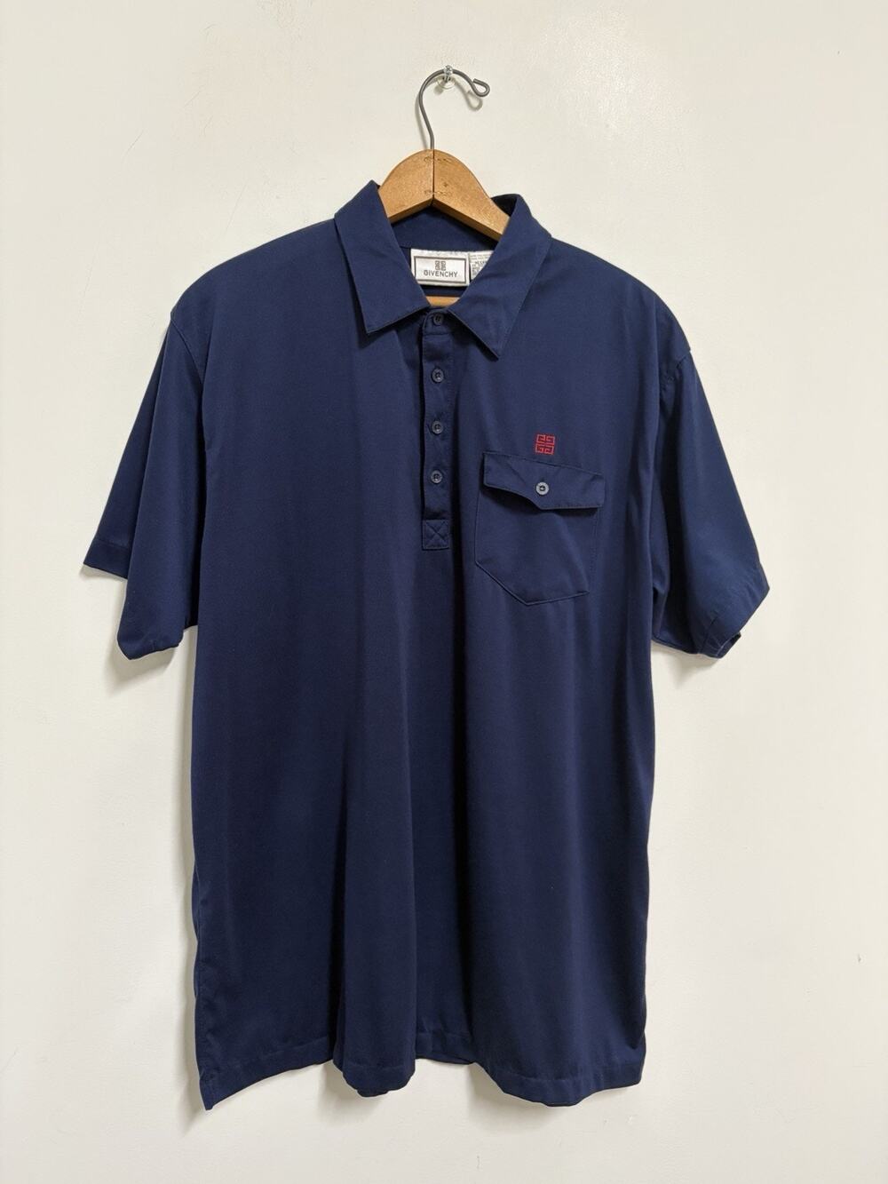 Vintage Givenchy Single Stitch Polo Shirt Blue Logo Pocket Men’s XL